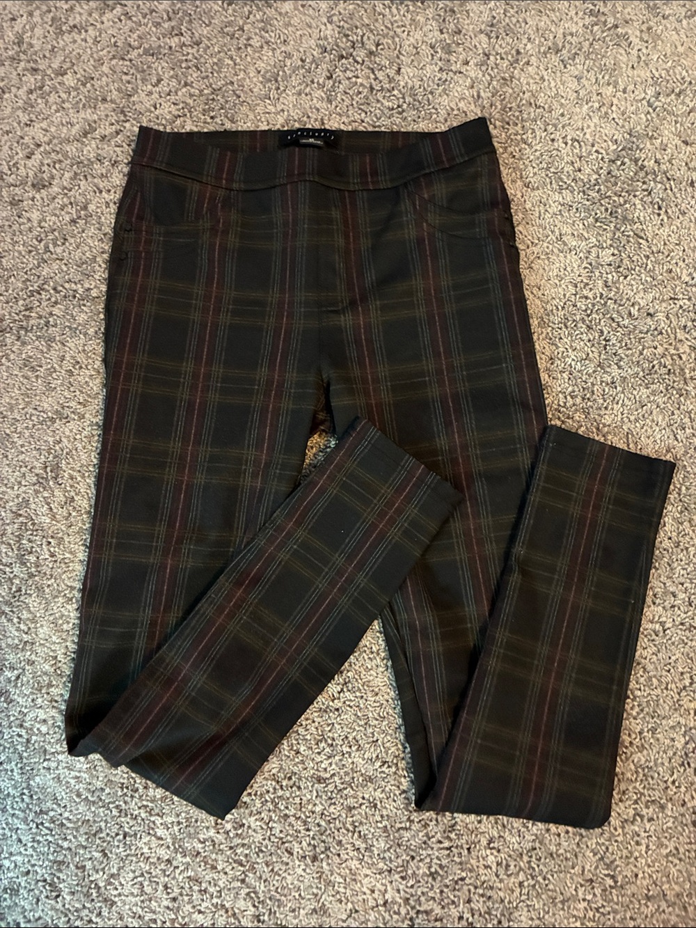 Sanctuary Plaid Skinny Pants in Dark Green & Burgundy Size XS EUC